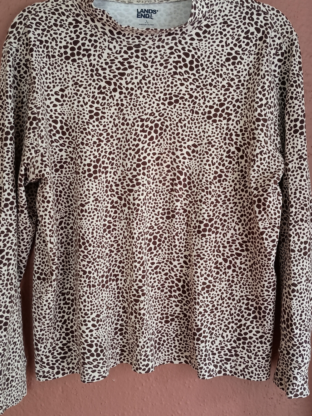Lands' End Cream and Brown Leopard-Print Long Sleeve Shirt